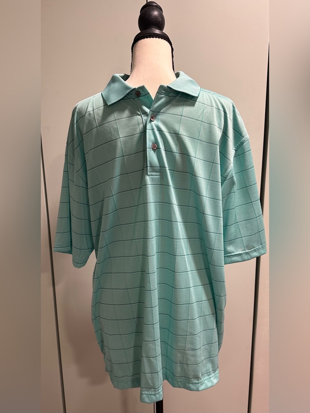 PGA TOUR Size Men’s Large Green Polo Short Sleeved Lightweight Quarter Buttons